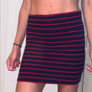 Navy Burgundy Maroon Striped Jersey Knit Bodycon Mini Stretch Stretchy Skirt